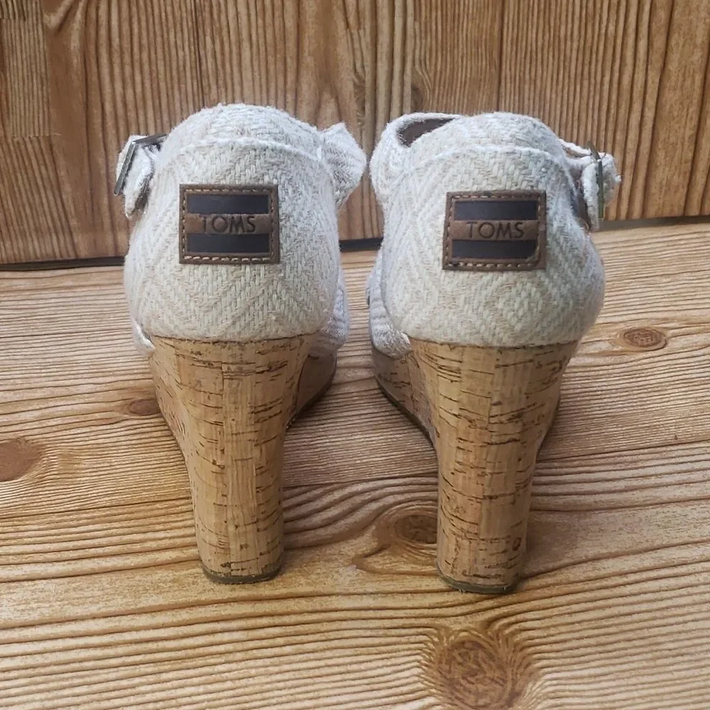 Toms Wedges Womens 10 Sienna Cork Sage Green Ankle Strap Peep Toe